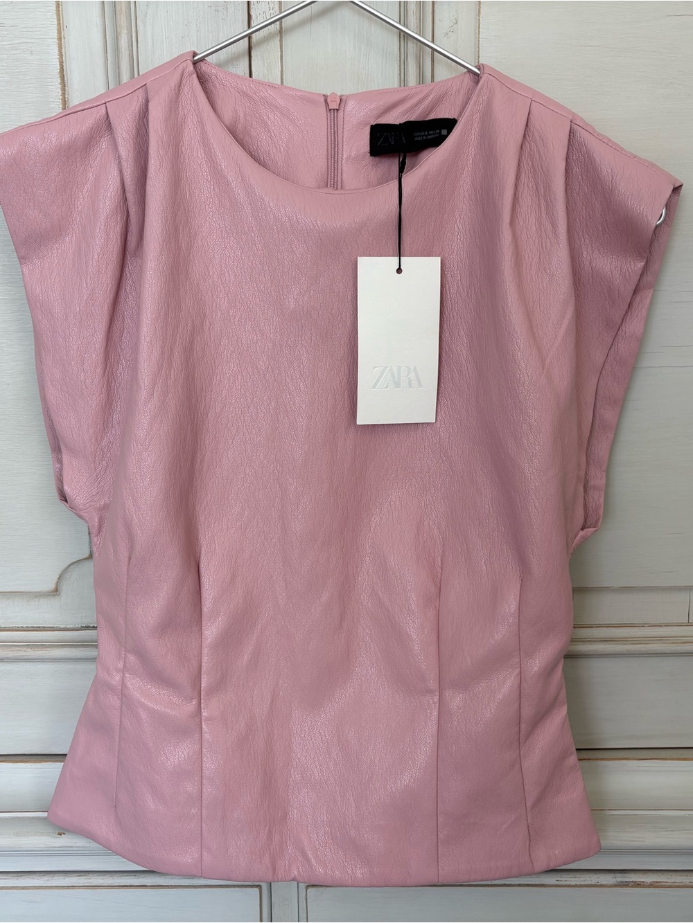 Leather Effect Pleated Shoulder Top NWT